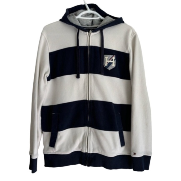 Tommy Hilfiger blue and white stripe full zip hoodie size M - Picture 1 of 16